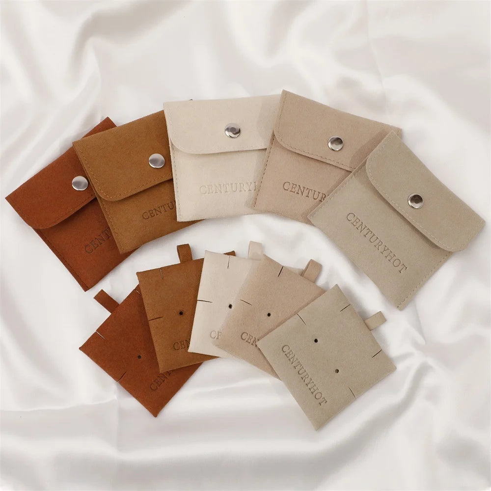 PUPPYSEW Dark Brown 8*8cm MicrofiberJewelry Bag With Insert Pad  High Quality Velvet NecklaceEarrings Packaging Bag With Logo
