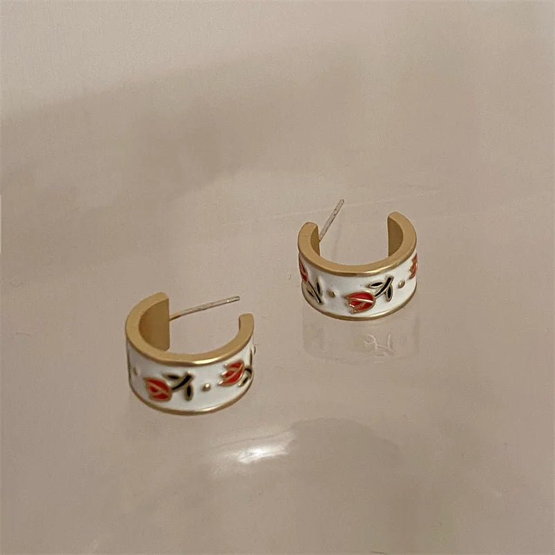Pendientes Earrings Summer Korean Ear Jewelry Enamel Tulip Flower Earrings New Fashion Small Enamel Tulip Earrings for Women