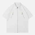 Oem/Odm Men 80% Polyester 20% Spandex Breathable Solid Color Zip-Up Short Sleeve Double Pocket Casual Shirt Anti-Pilling