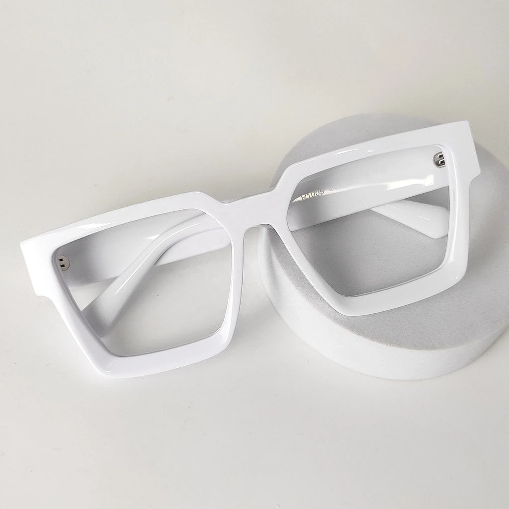 White Custom Fashion Retro Women Eyeglasses Oversized Square Optical Frame Acetate Material Solid Pattern Class