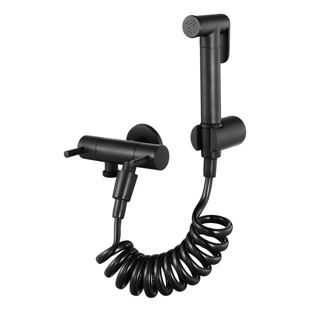 Wall Mount Toilet Bidet Matte Black Brass Modern Vertical Spray Bidet Sprayer Kit