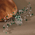 Flower Bridal Hair Comb Green Pearl Wedding Hair Accessories for Brides Crystal Wedding Headpiece for Bride and Bridesmaids