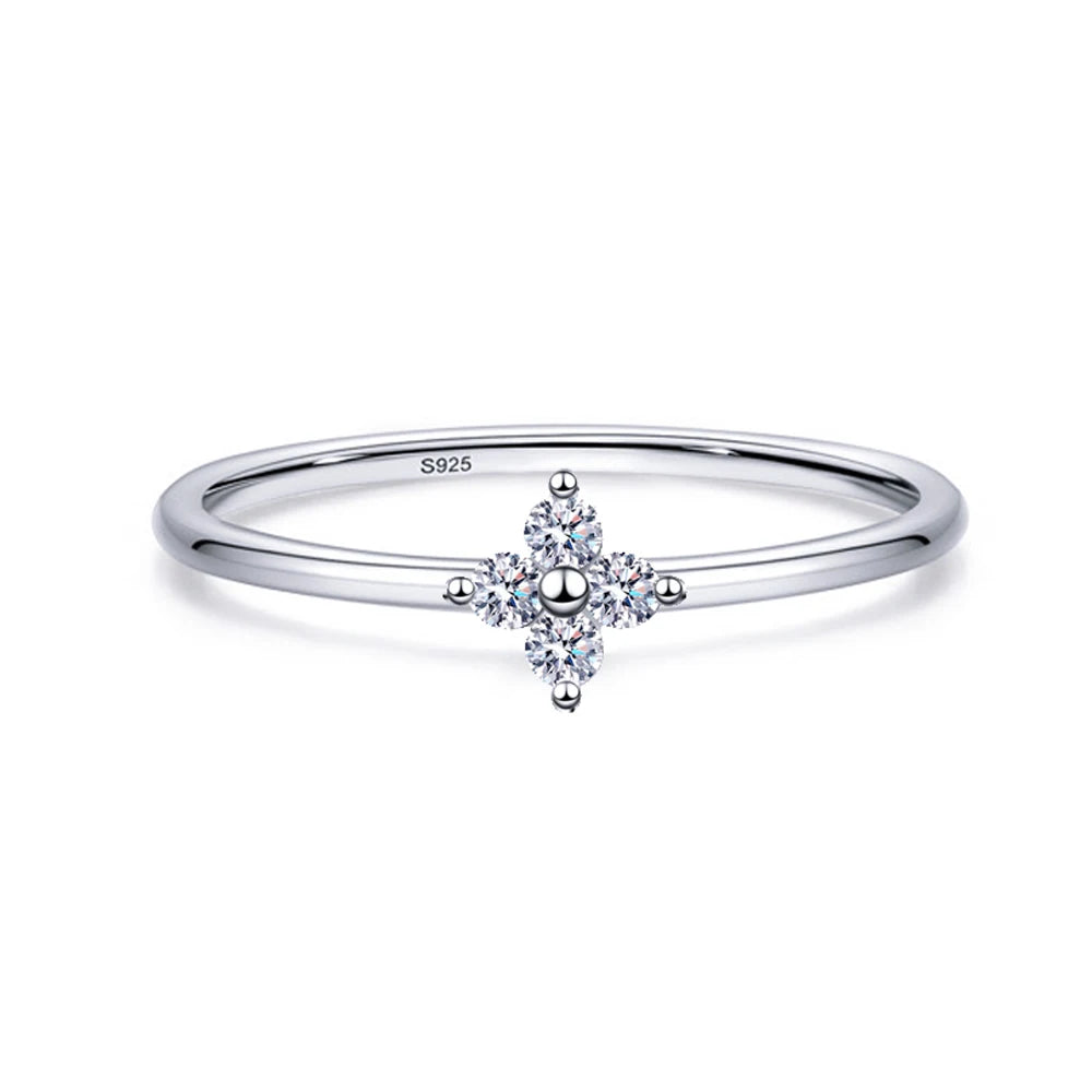 Elegant Hypoallergenic Jewelry Sparkling Cubic Zircon Flower 925 Sterling Silver Engagement Ring for Lady Weddings Anniversaries