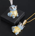 European American Hiphop Jewelry Cool Personality Cartoon Pendant with Zircon Rhodium-Plated Chains Featuring Diamonds Pearls