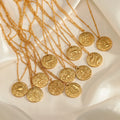 Trendy Gold Plated Astrology Link Chain Necklace Jewelry Women's No Fade Stainless Steel Zodiac Sign Pendant Necklace for Gift