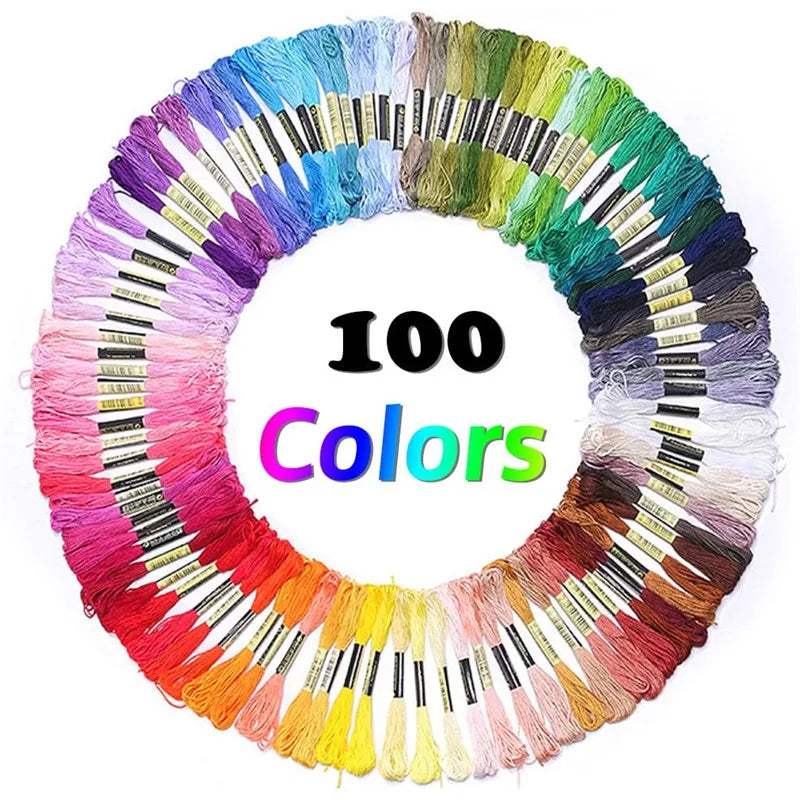 100 Skeins Coloured Embroidery Thread Cotton Cross Needle Craft Sewing Floss Kit