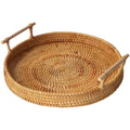 Rattan Round Basket with Handles Woven Organizer Basket Food Serving Baskets Tray