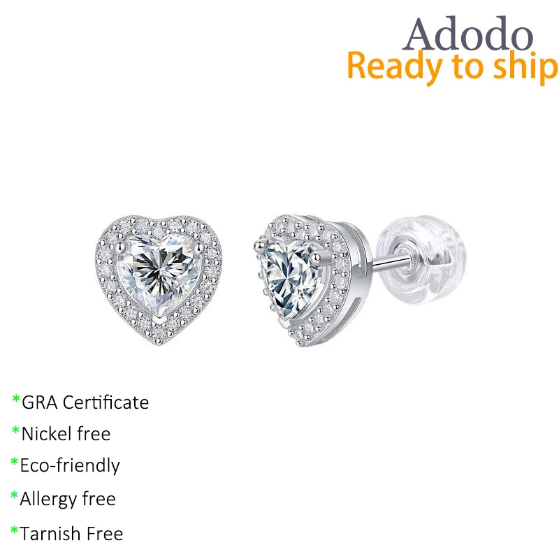 Custom 2025 Fine Jewelry 925 Sterling Silver Heart CT 0.5CT VVS Moissanite Studs Earrings Fine Jewelry Earrings for Women Girls