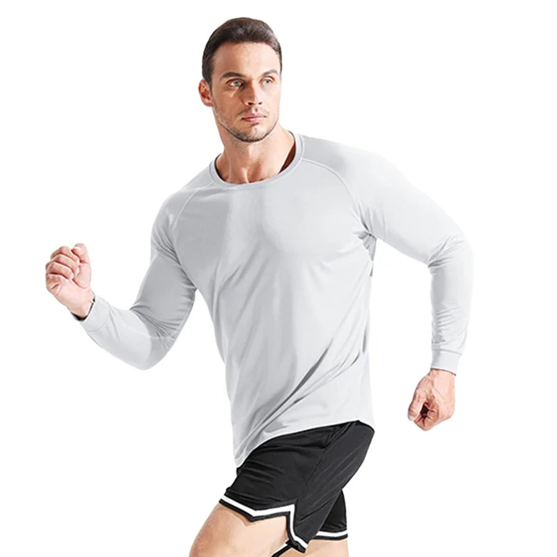 New Design Men's Woven Ice Silk Sunscreen Quick Dry Sports Regular Fit Breathable Cool T-Shirt Outdoor Running 240g Solid