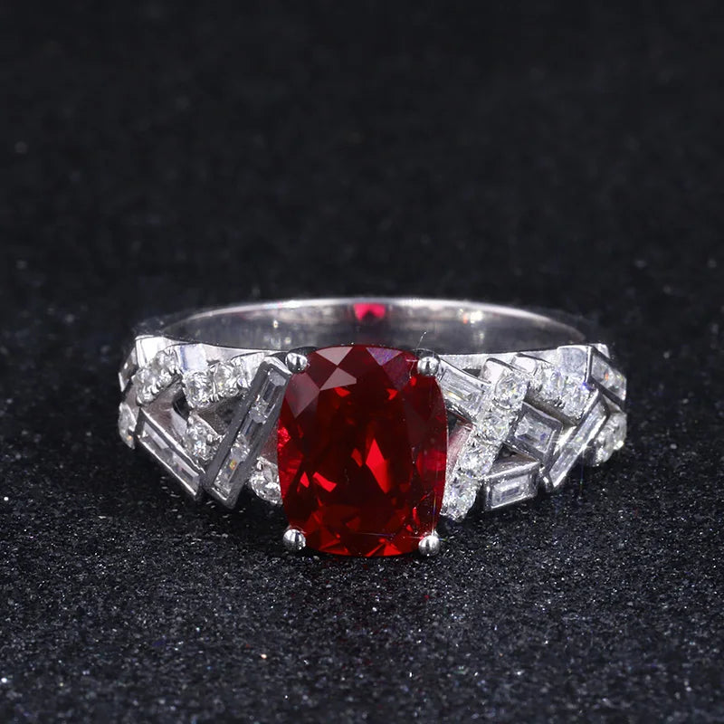 925 Sterling Silver Classical Rings With Lab  Ruby Stone for Women's Gift