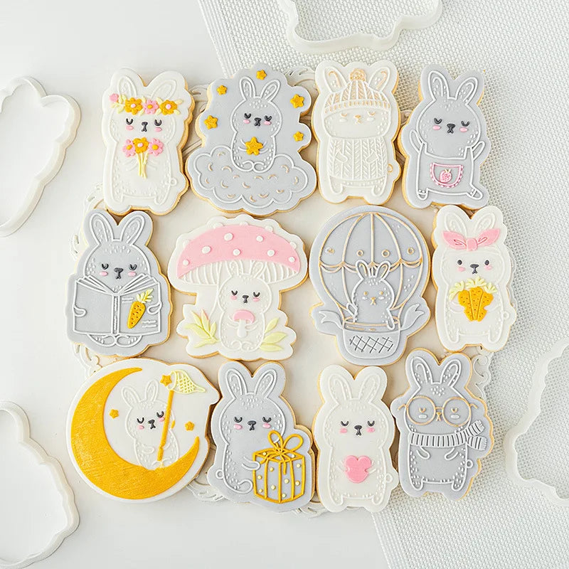 Saffron Eco-Friendly Transparent/White Acrylic Rabbit Animal Cookie Cutter Cartoon Bunny Fondant Embosser Easter Cookie Tools