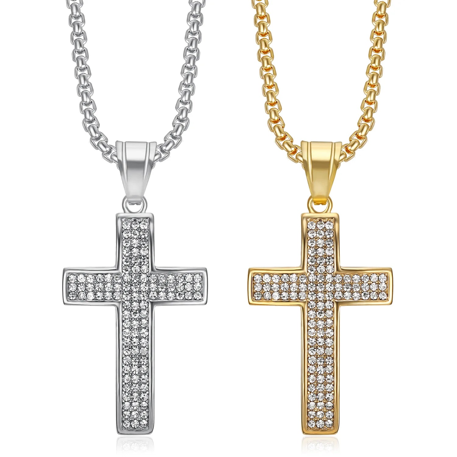 Fashion Cross Pendant Necklace Religious Gifts Stainless Steel Gold Plated Classic Big Zircon Christian Jewelry Accessories