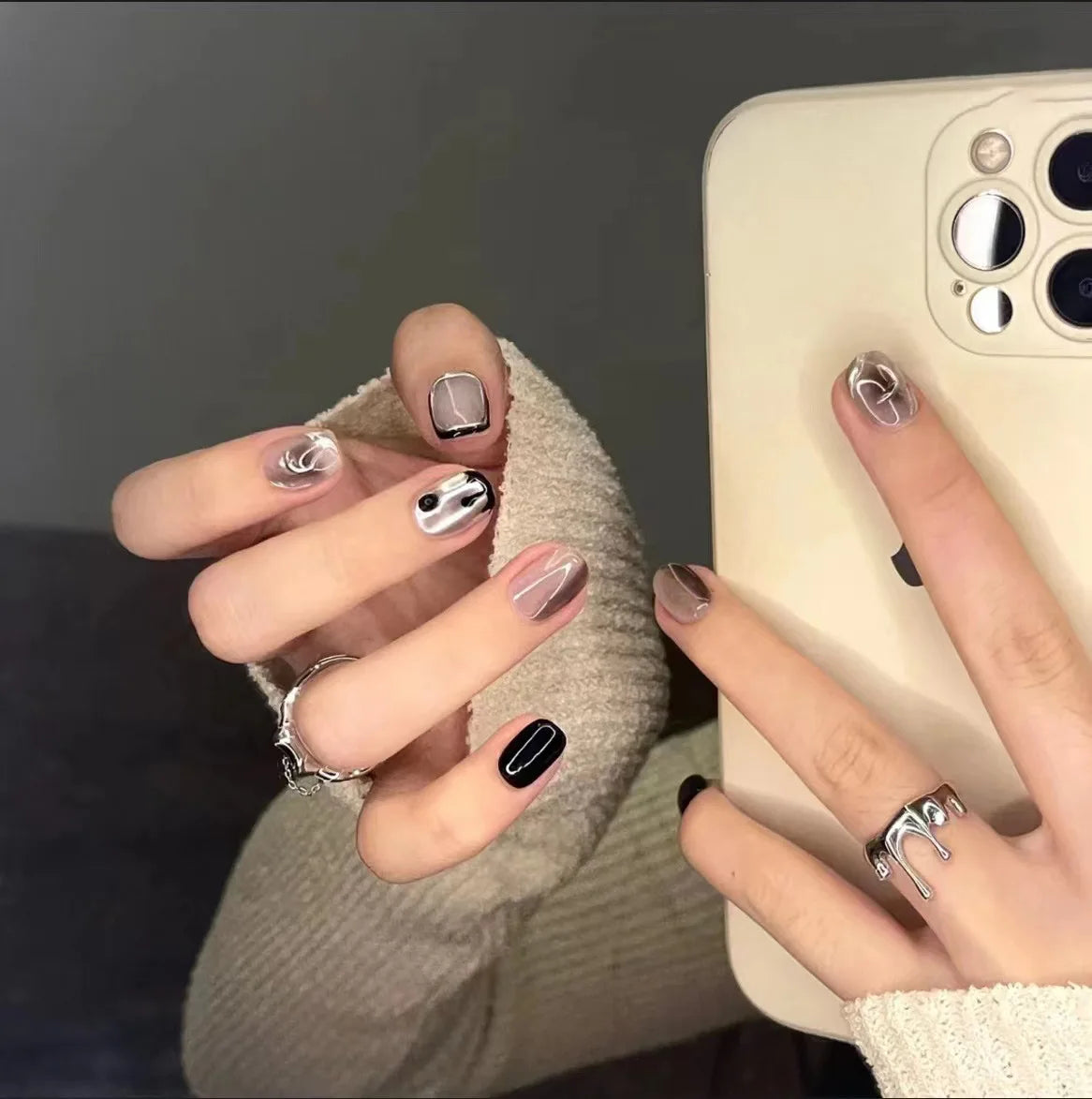 Temooi Wholesale 24Pcs ABS False Nails Short Square Round Shiny Press on Nails With Nail Glue