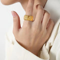 Vintage Stainless Steel 18K Gold Plated Bumpy Engraved Chunky Unisex Wide Band Rings for Daily Wearing