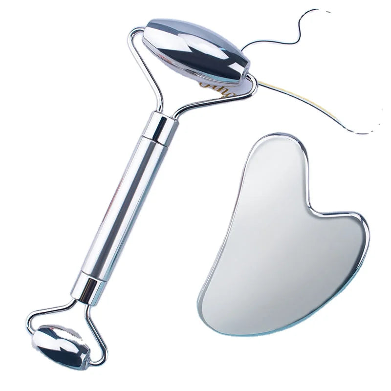 Factory Wholesale Dual Side Face Gua Sha Metal Roller Stainless Steel Jade Roller for Skincare Promotion Offered