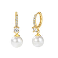 Nagosa Elegant Women Jewelry 925 Sterling Silver 18k Gold Vermeil Plump Shell Pearl Cz Dangle Hoop Earrings