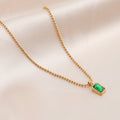 Fashion Jewelry Cubic Zirconia 18K Gold Plated Square Emerald Green Zircon Necklace for Women