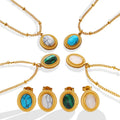 Bohemian Style Natural Turquoise Opal Inlaid Earring and Necklace Stainless Steel Jewelry Set for Women