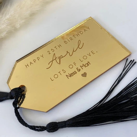 Custom Luxury Handmade Silver Acrylic Wedding Name Tags Gold Mirror Acrylic Gift Tags with Tassel Paper Material Love Style