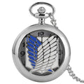 Retro Anime Creative Wing Sliver Men Pocket Watch with Chain Hollow Locket Watch Pendant Necklace for Collectible Gift