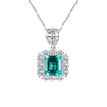 Fine Jewelry Square Shape Emerald Gemstone Pendant 925 Sterling Silver Zircon Diamond Gemstone Necklace For Women