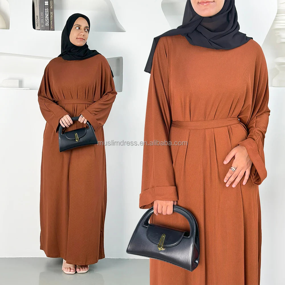 Habib New Autumn Knit Women Abaya Factory Direct Sale Muslim Plain Abaya Turkey Modest Islamic Clothing Women Casual Dresses