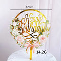 Flowers Golden Acrylic Happy Birthday Happy Mother's Day Anniversary Cake Topper Birthday Party Dessert Decoration