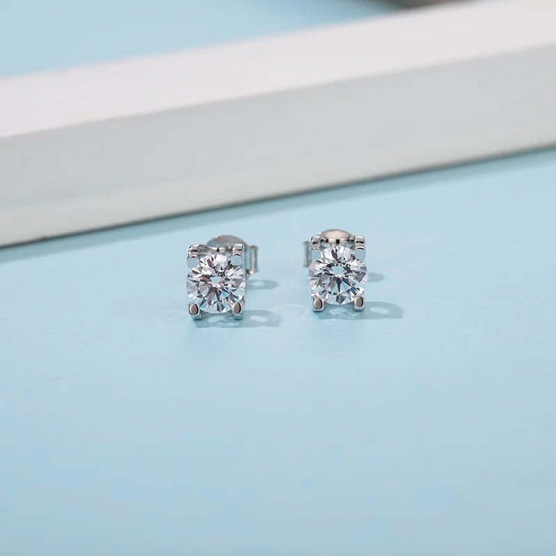 Unisex Classic 4 Claw Set U Shape Head Round 5mm GRA Certified VVS D Color Moissanite Solitaire Stud Earrings in Sterling Silver