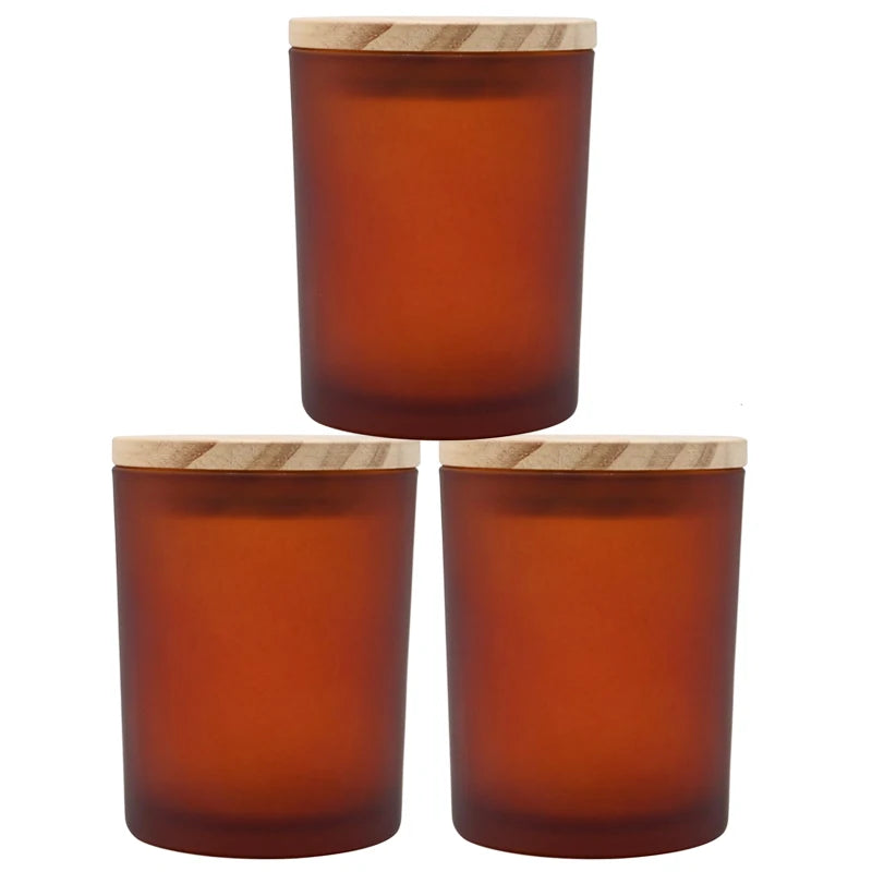 Custom Colored Luxury Frosted Glass Handmade Reusable Candle Jars with Metal/Wood Lid Empty Bottles for Home & Wedding Decor