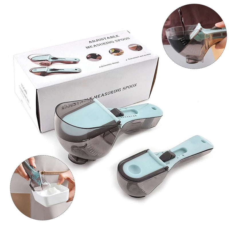 Adjustable Digital Measuring Spoon with Scale Plastic Measuring Cup and Spoon Set for Baking Tool