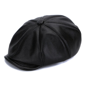 Leather Autumn Winter Owhide Newsboy Hat Men With Vintage Beret Painter Newsboy Cap Hat