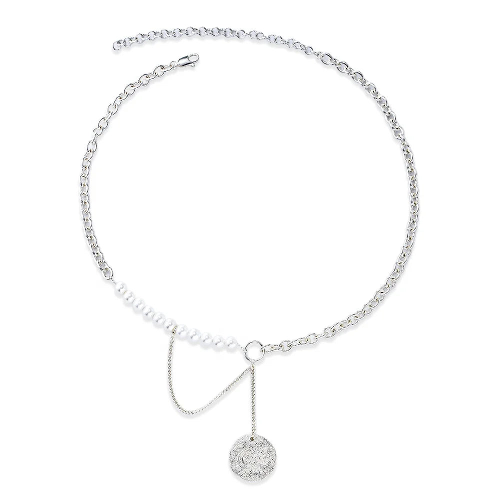 Trendy Moon Stars Coin Pendant Psj Brass Rhodium 18k Gold Plated Shell Pearl Beads Sweater Link Chains Lariat Necklaces