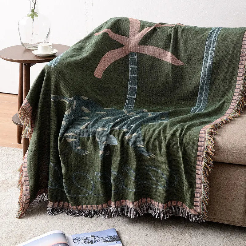 Wholesale Thick Polyester Picnic Rug Sofa Blanket Small With Fringe