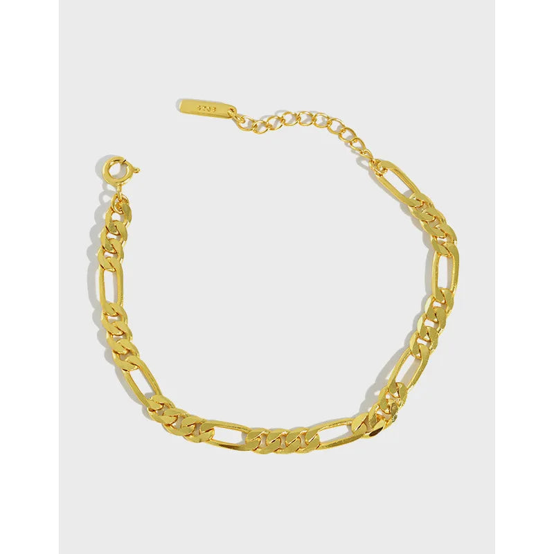 Solid 925 Sterling Silver Figaro Chain Bracelet 18k Gold Versatile Chains Bracelet Punk Style Ladies