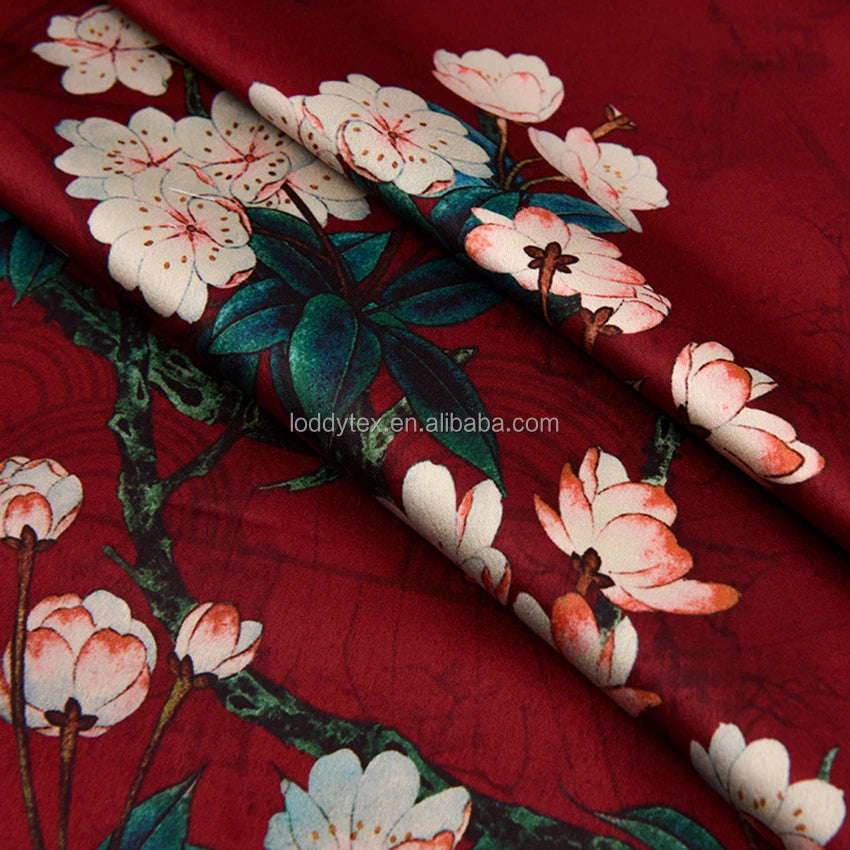 Digital Printed Silky 50D Satin Chiffon Fabric for Girls' Wedding Dresses Garments-Lightweight Quick-Dry Anti-Static
