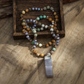 Women Festival Gift Fashion Bohemian Jewelry Necklace 8mm Bead Stone Knotted Agate Square Column Pendant Necklaces