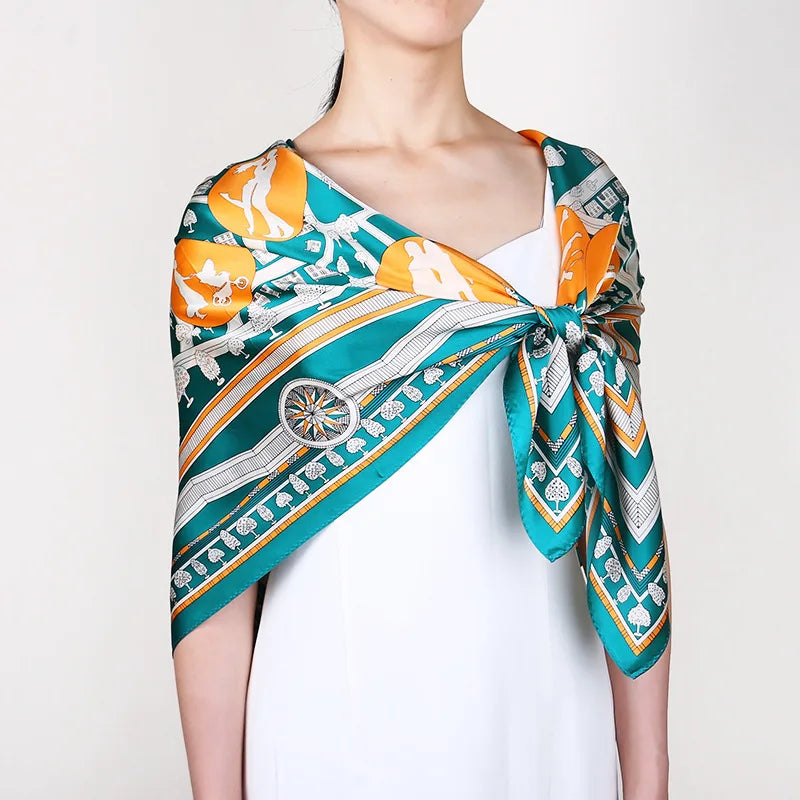 Lasted Printed 100 Percent Pure Silk Wrap Curly Square 110*110cm Hair Silk Scarf