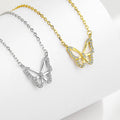 925 Sterling Silver CZ Zircon Dainty Hollow Butterfly Pendant Necklace for Women Wholesale