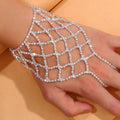 Edgy Grid Rhinestone Hand Chain with Individualistic Style - Trendy and Chic Full Diamond Hand Back Chain
