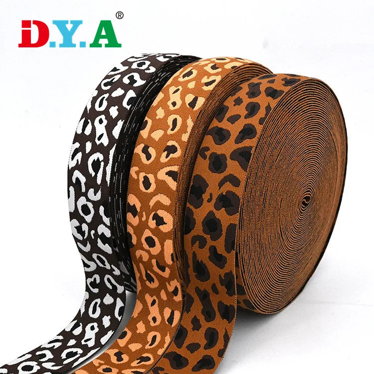 Custom 1.5inch Wide Leopard Pattern Print Waistband Nylon Jacquard Elastic Band for Garment Accessories