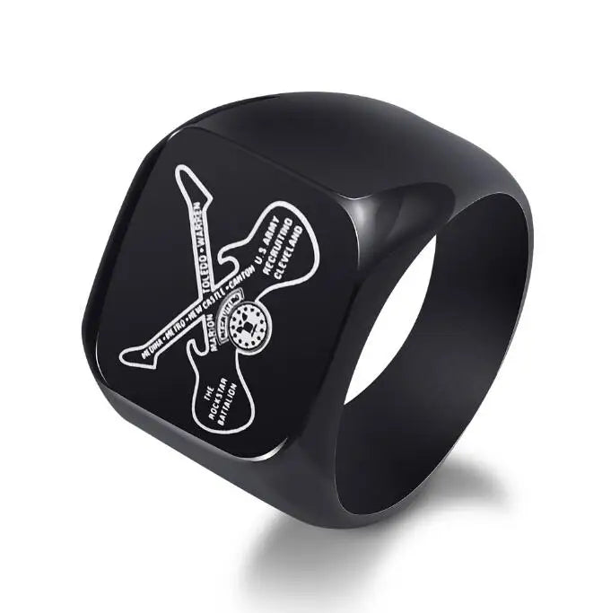 Vintage Rock Punk Double Guitar 19mm Personality Hip Hop Stainless Steel Ring