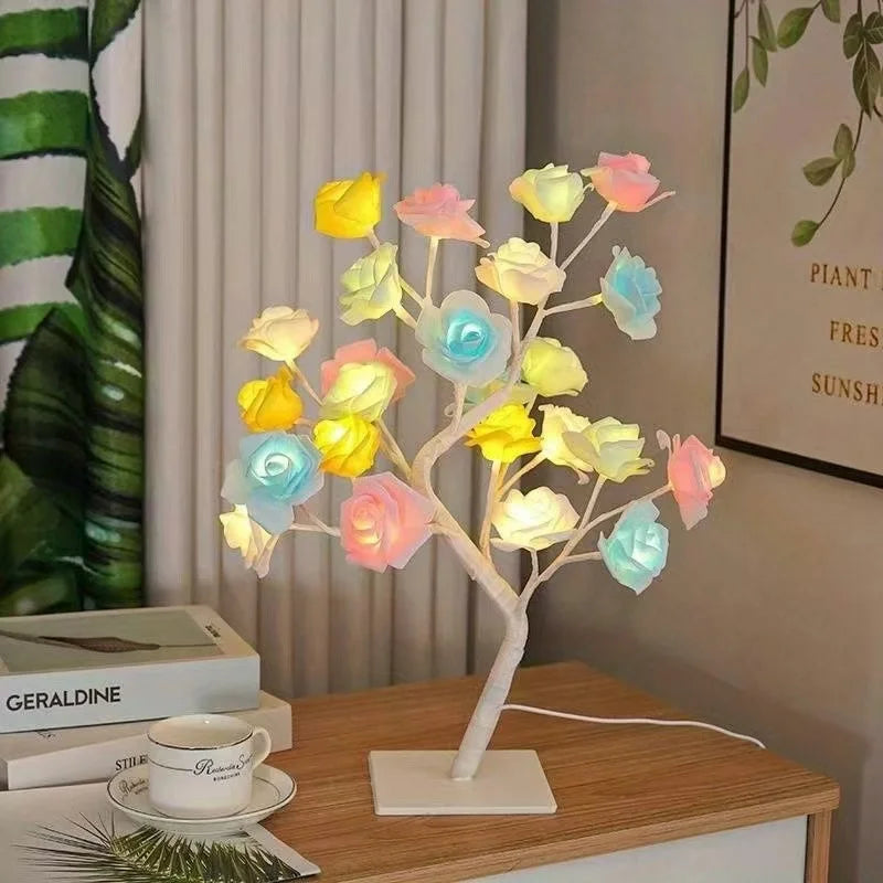 Party Home Decorations Flower Nightlight Tree USB Fairy Ornament 24 Led Artificial  Rose Flower Tree Light Valentine's Day Gift