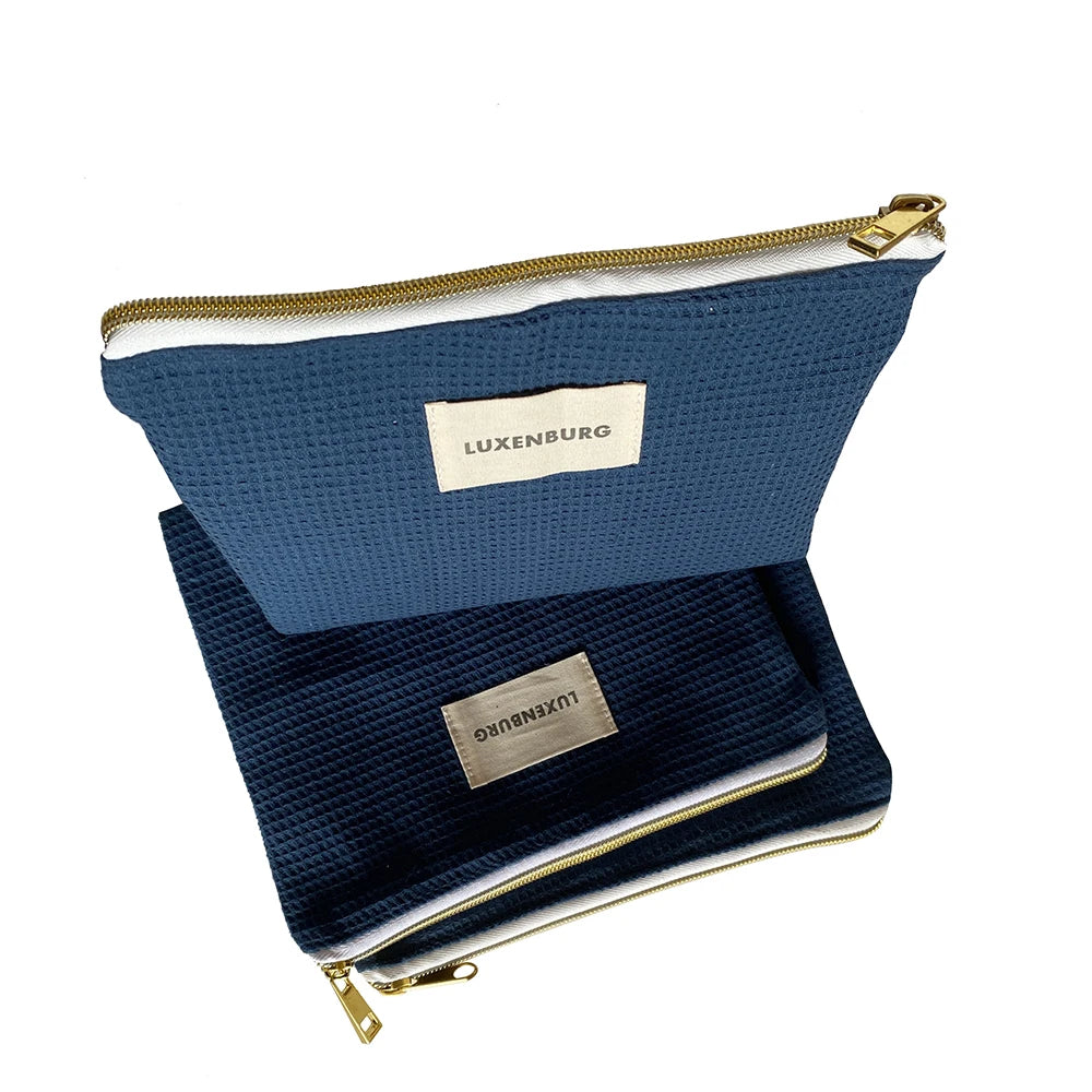 Eco-friendly Cotton Pouch Cosmetics Zipper Bag Cotton Waffle Bag With Custom Label