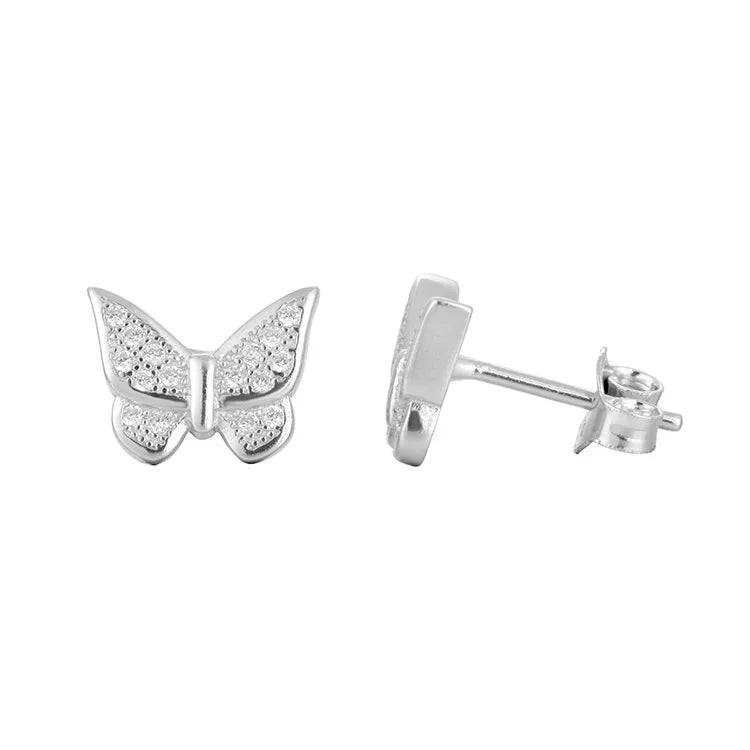 Dainty 925 Sterling Silver Butterfly Earrings Gold & Rose Gold Bezel Set with Diamond Zircon for Wedding Parties Wholesale