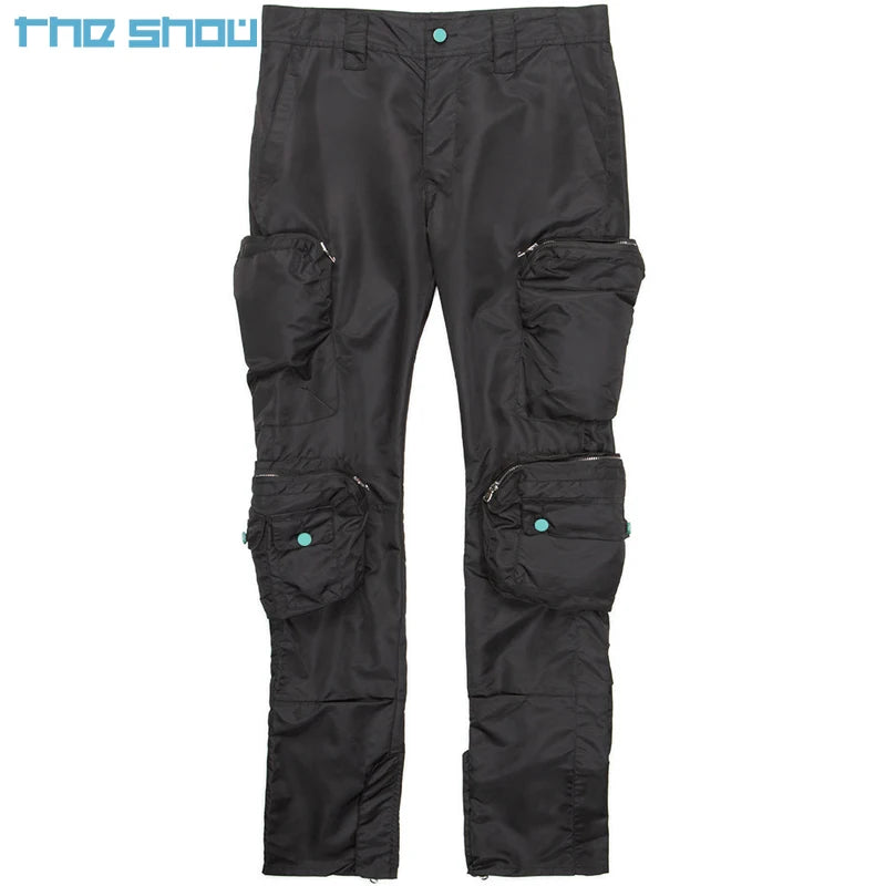 New Arrival Slim Fitting Black Windbreaker Cargo Pants Mens Zippered  Button Pocket With Side Multi Pockets  Cargo Pant for Mens