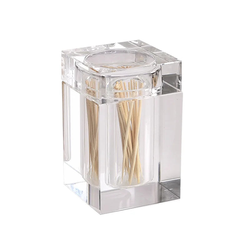 YearsCrystal Modern CE Certified Cube Glass Toothpick Holder with Crystal Lid for Home Dining Room Storage