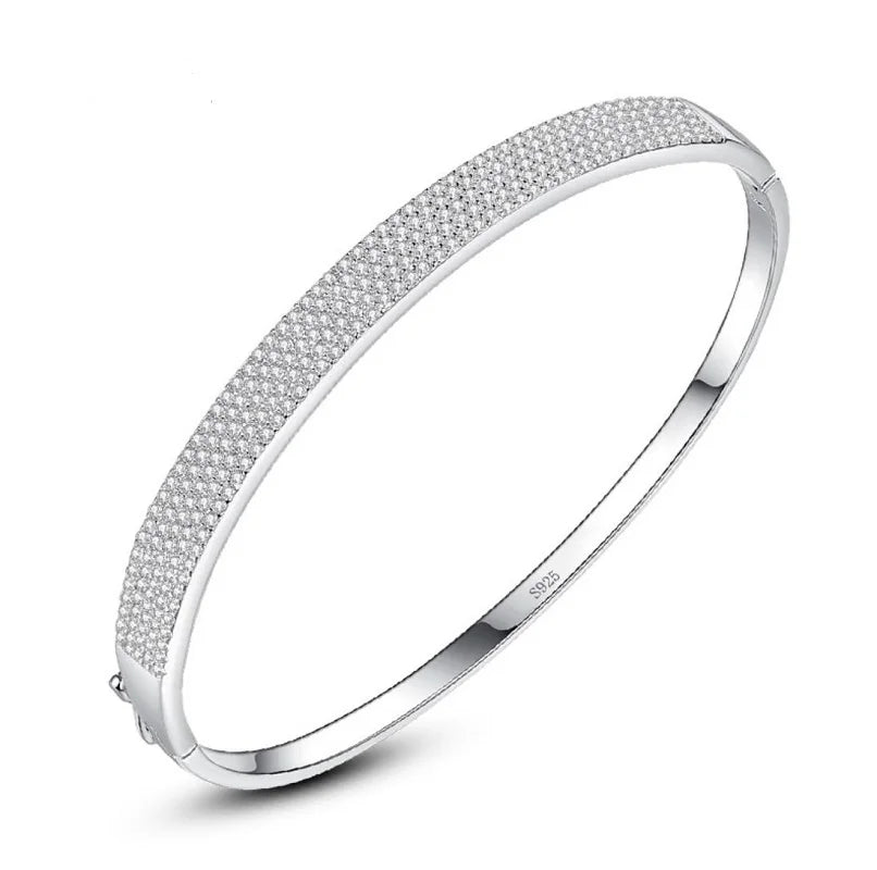 Simple Zircon Minimalist Bangles Jewelry Women 925 Sterling Silver Cubic Zircon Bangle Bracelet Women