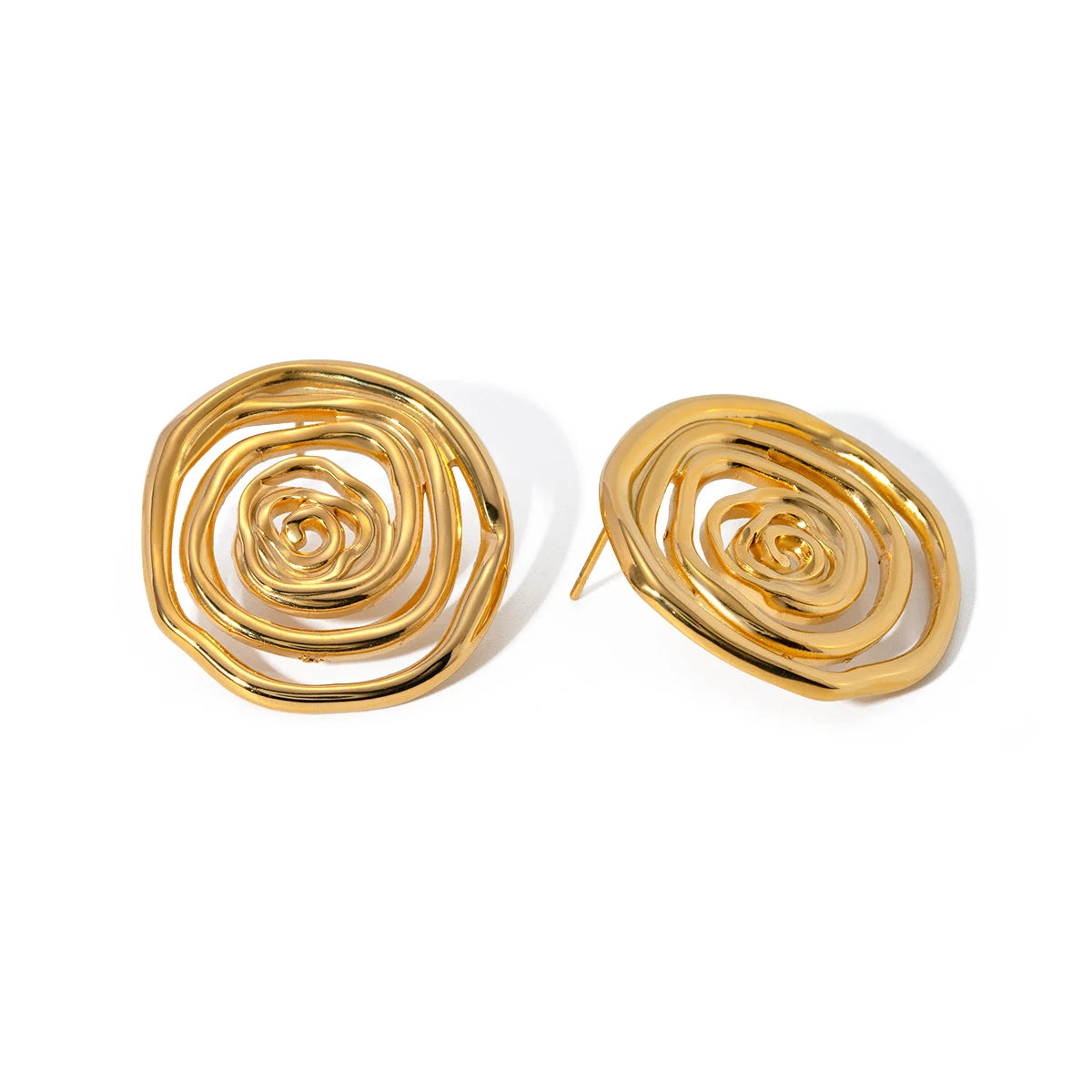 J&D Jewelry High Polish 18K Gold Plated Stainless Steel Hollow Spiral Hammer Stud Earring for Women