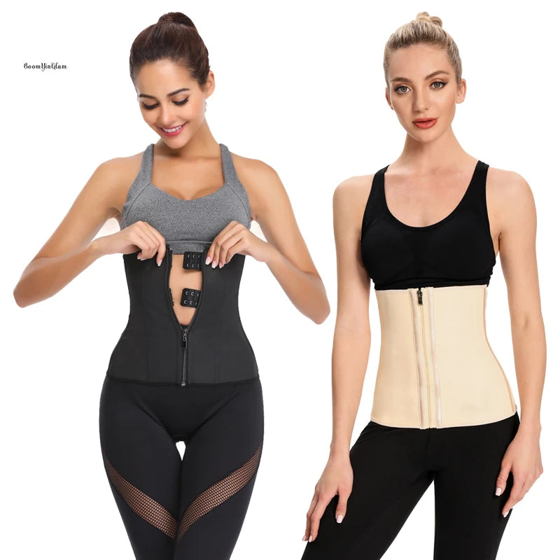 Black Beige Fat Tummy Control Compression Adjustable Hooks Zip Latex Waist Trimmer Belt Waist Trainer Any Cherry