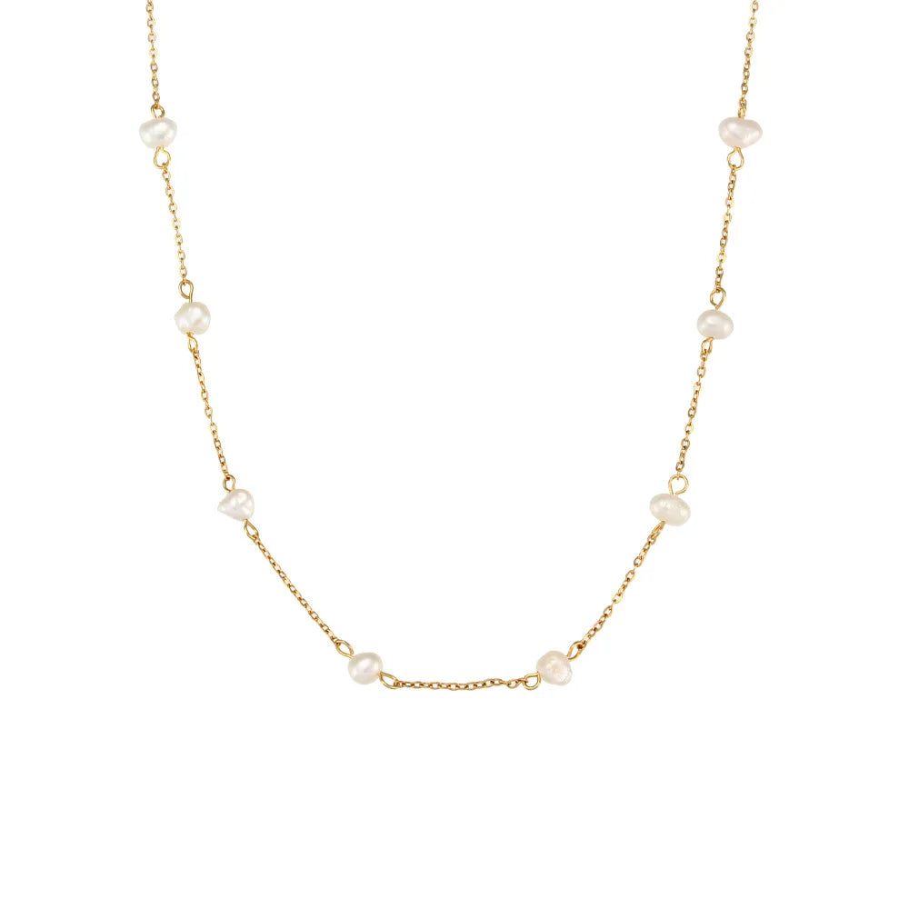 Simple Gold Plated Chain Jewelry Gift Stainless Steel Necklace Elegant Freshwater Pearl Necklace for Women Girls